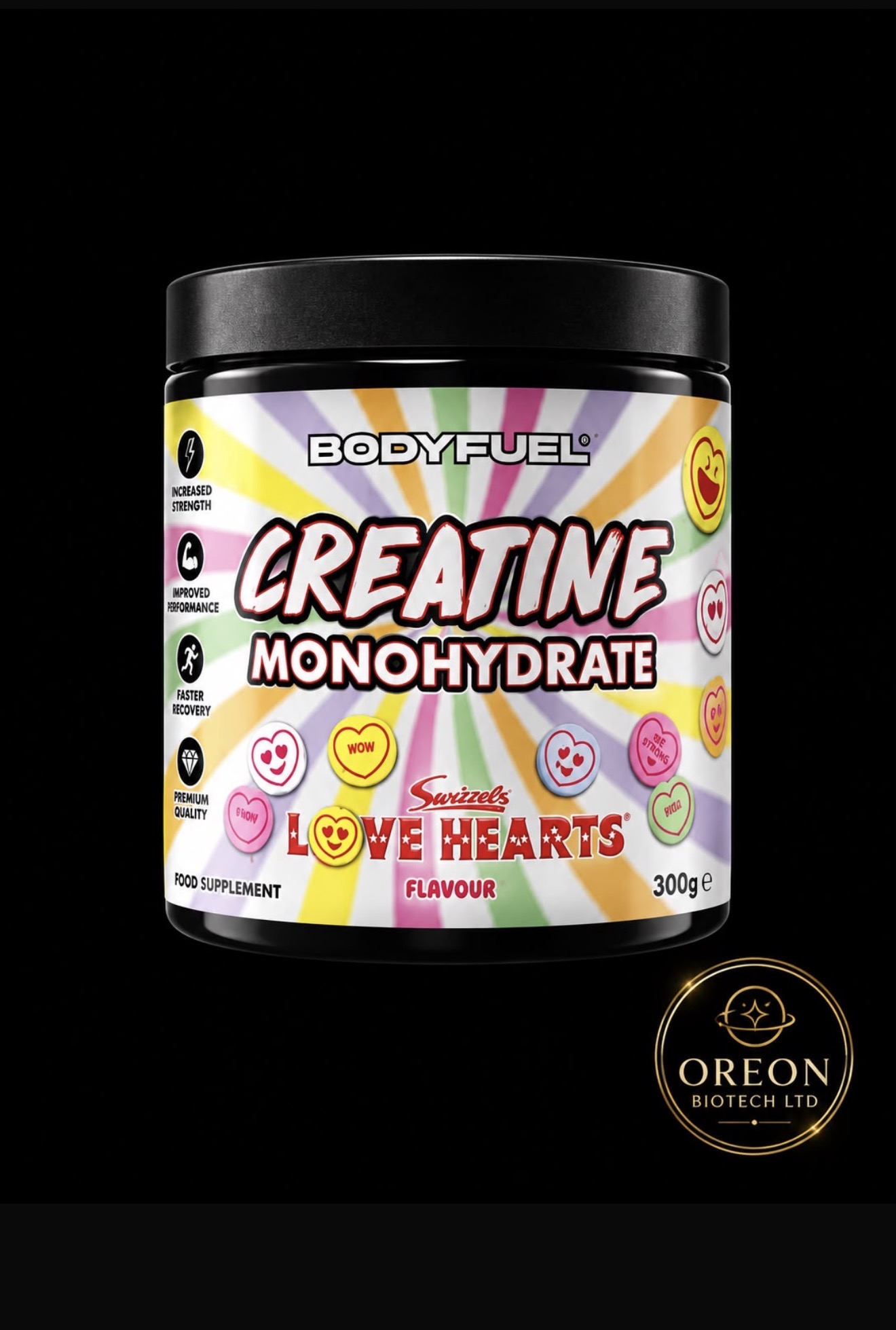 BodyFuel Creatine Monohydrate 300 g · Love Hearts research vial